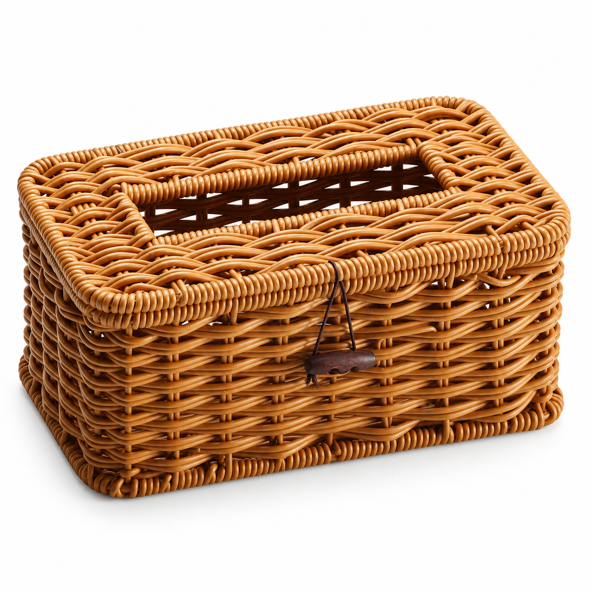 Brown Faux Rattan Tissue Box