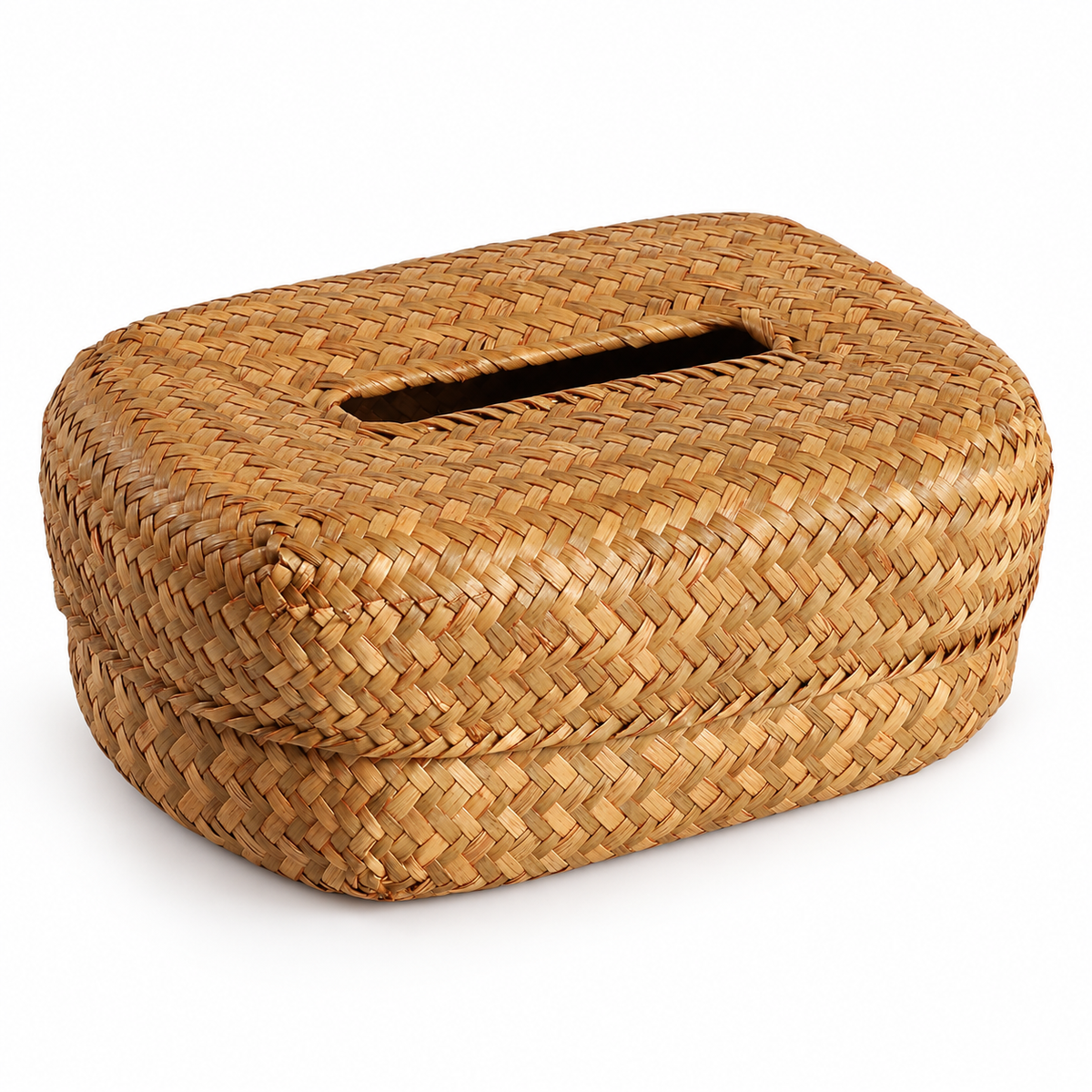 Orange-Toned Oval Seagrass Tissue Box with Lid