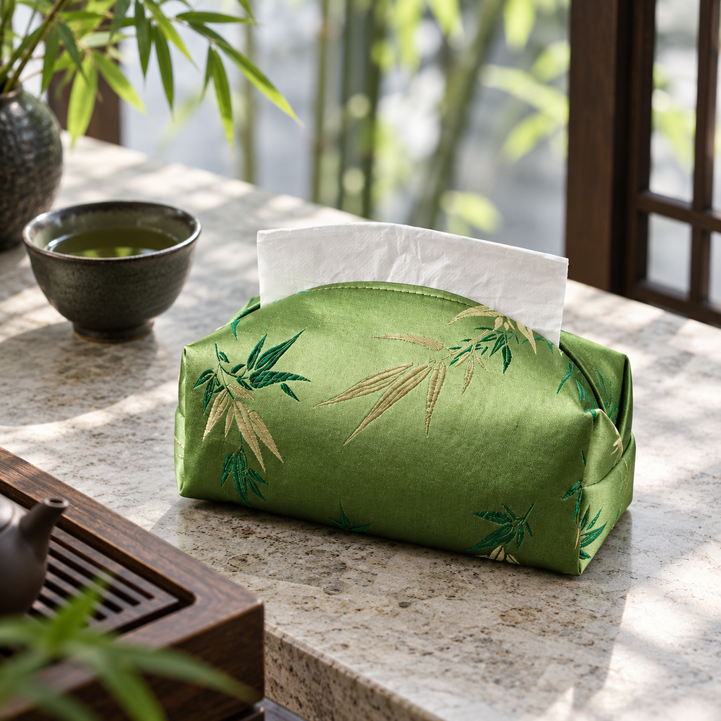 Green Bamboo Leaf Brocade Tissue Cover