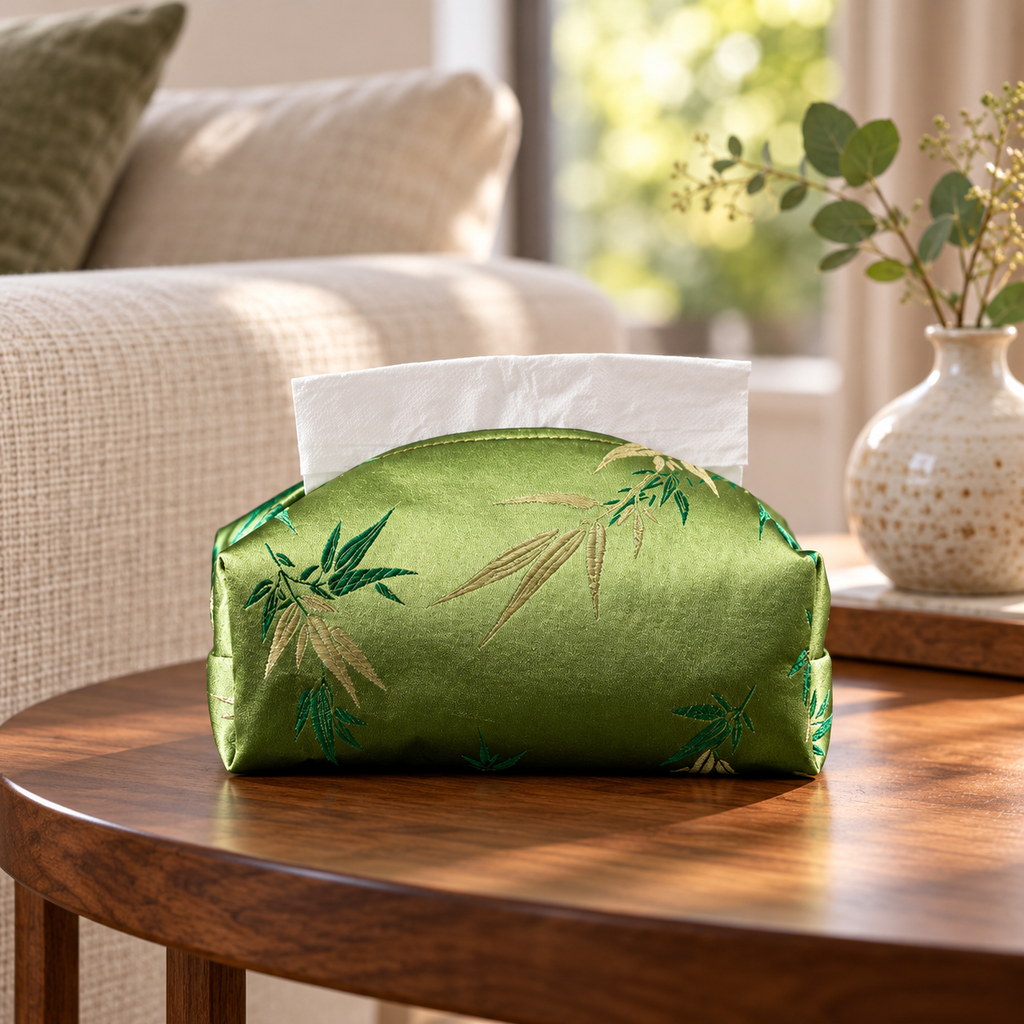 Green Bamboo Leaf Brocade Tissue Cover