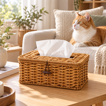 Brown Faux Rattan Tissue Box