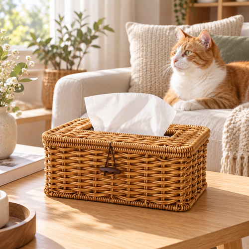 Brown Faux Rattan Tissue Box