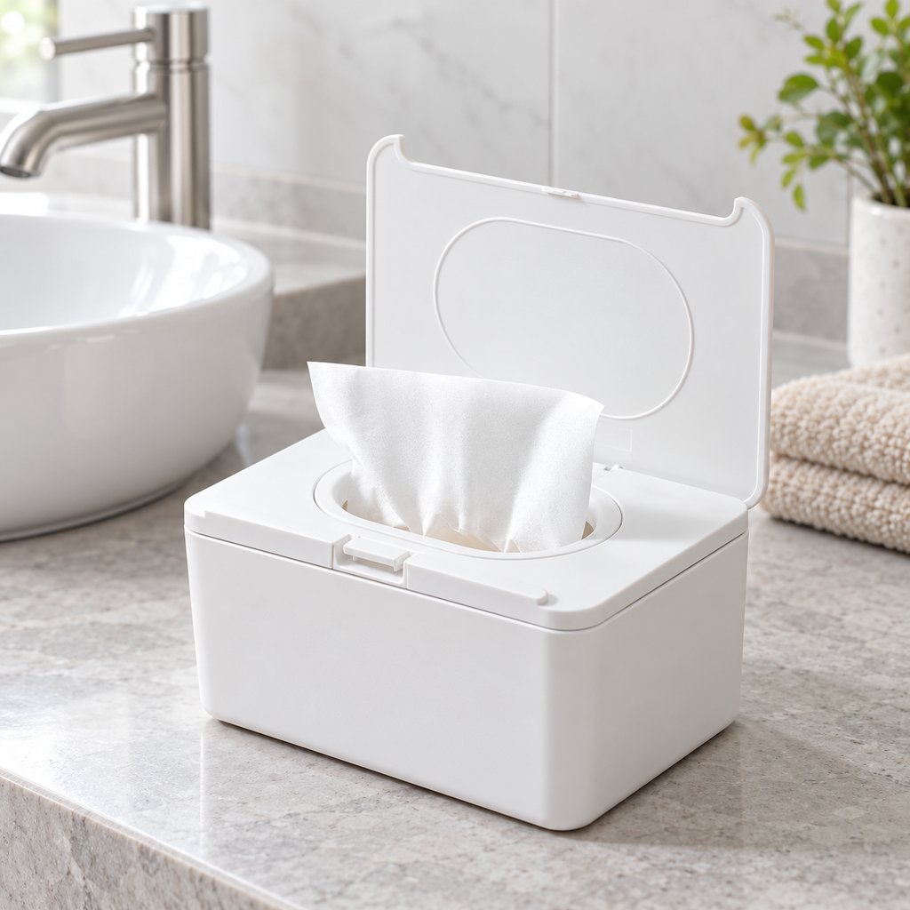 White Tall One-Touch Tissue Storage Box