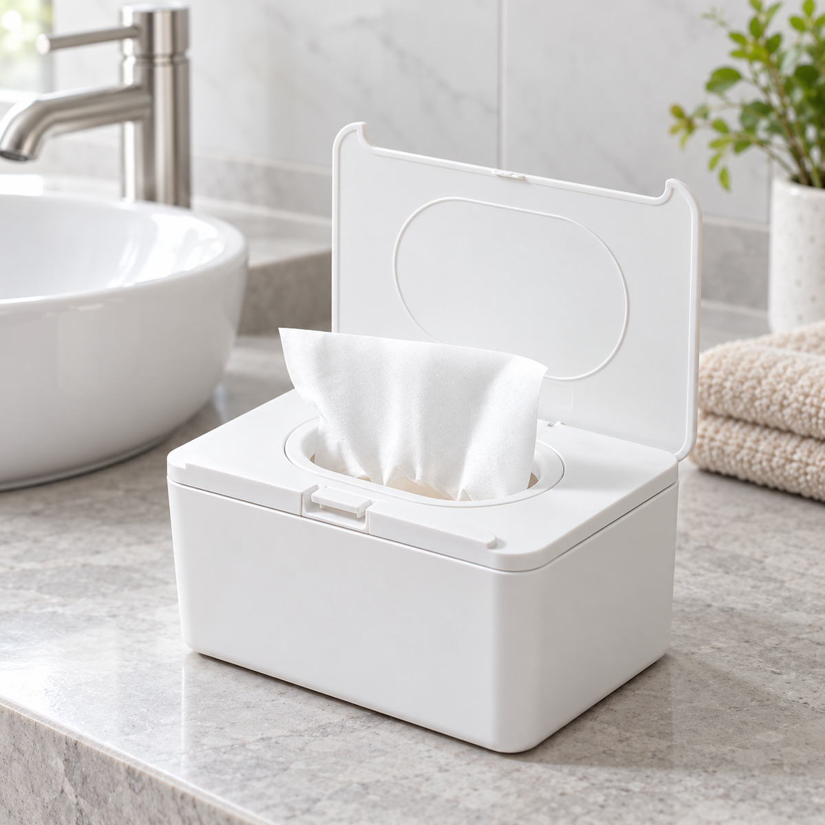 White Tall One-Touch Tissue Storage Box