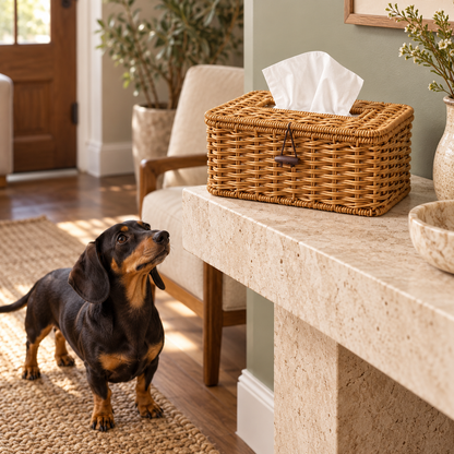 Brown Faux Rattan Tissue Box