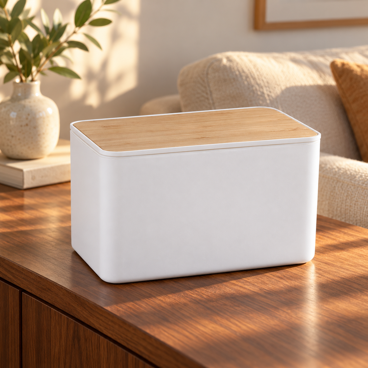 White Bamboo Wood-Grain Tissue Storage Box