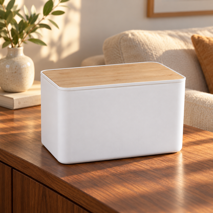 White Bamboo Wood-Grain Tissue Storage Box