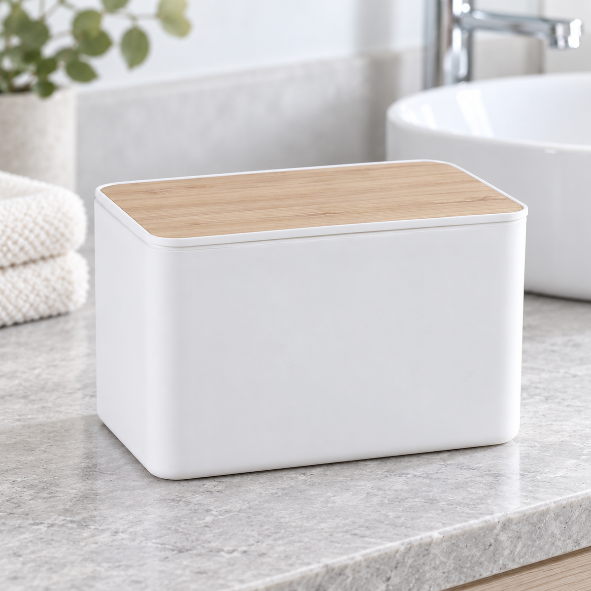 White Bamboo Wood-Grain Tissue Storage Box