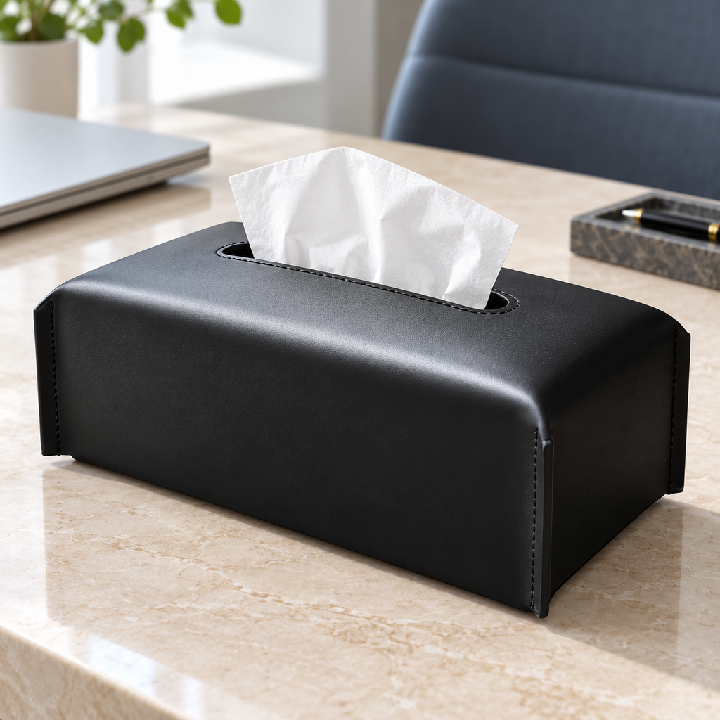 Elegant Black Leather Tissue Box Cover