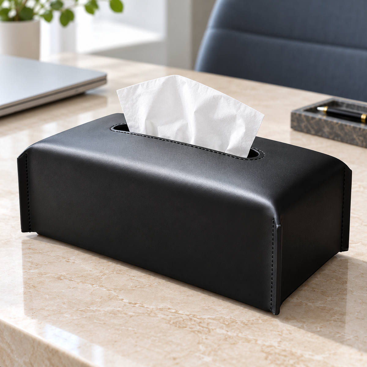 Elegant Black Leather Tissue Box Cover