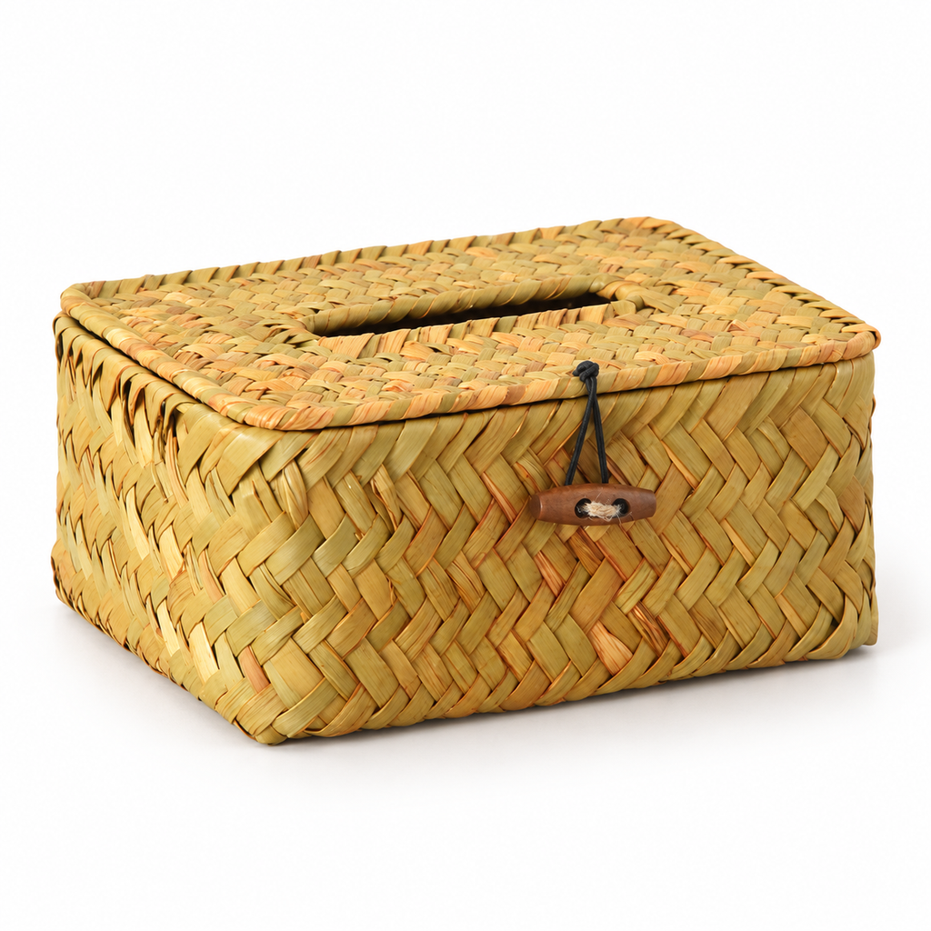 Handwoven Grass Tissue Box with Lid