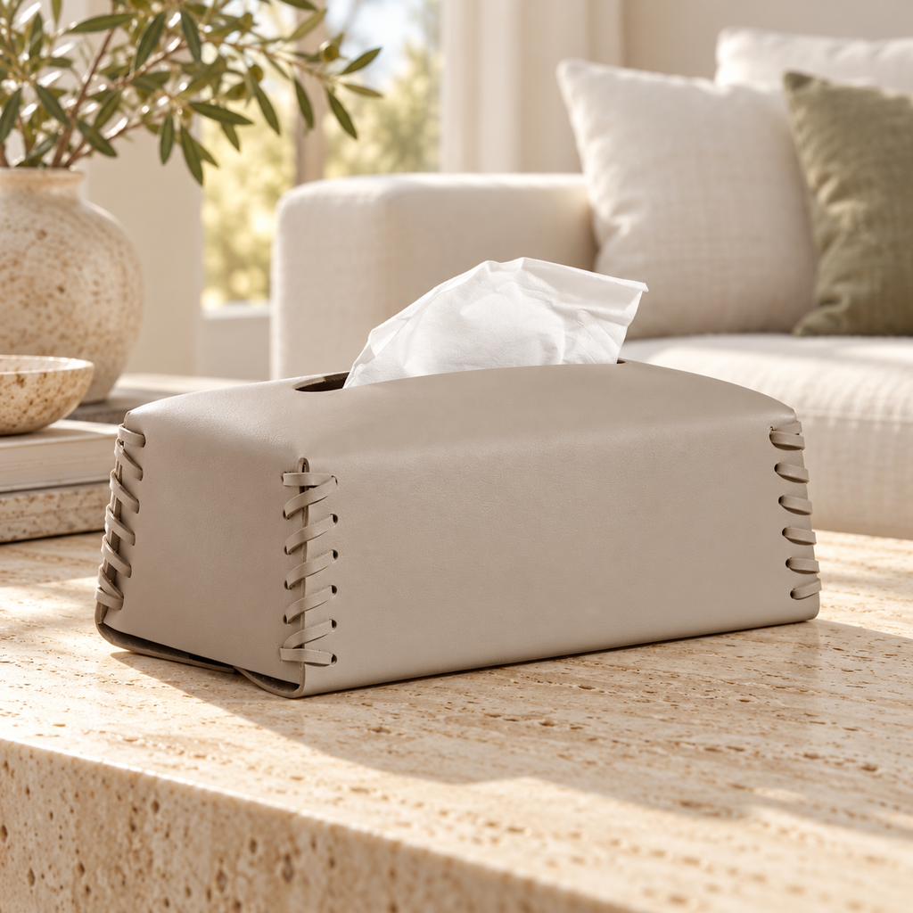 Mousse Gray Leather Tissue Box Cover