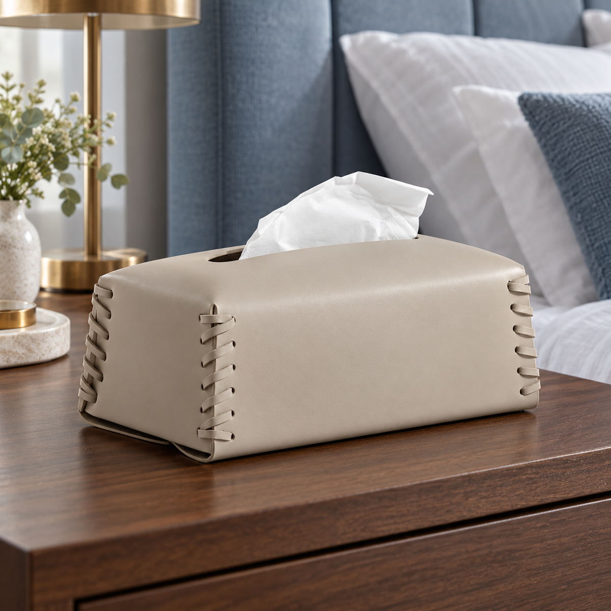Mousse Gray Leather Tissue Box Cover