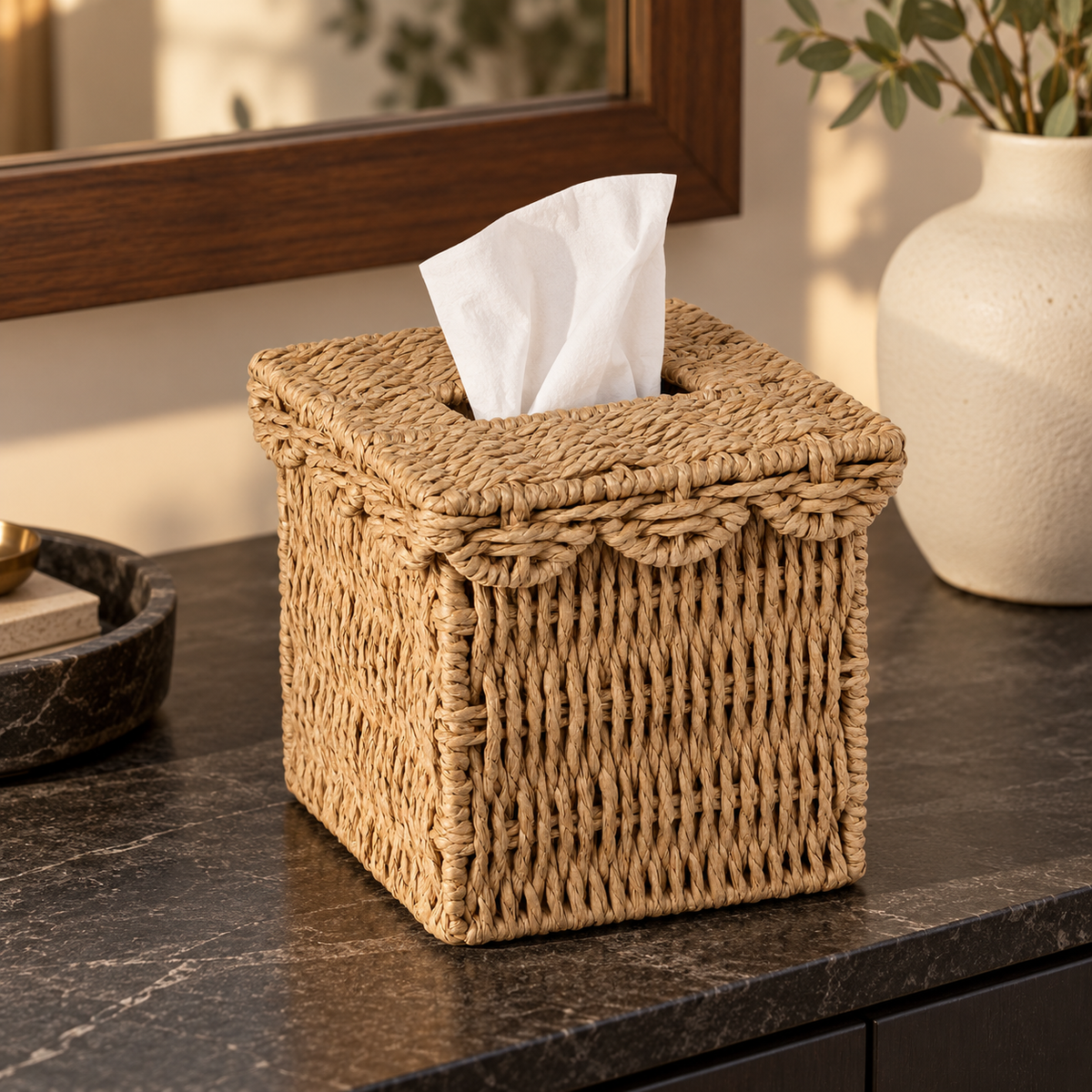 Camel Woven Paper Rope Tissue Box