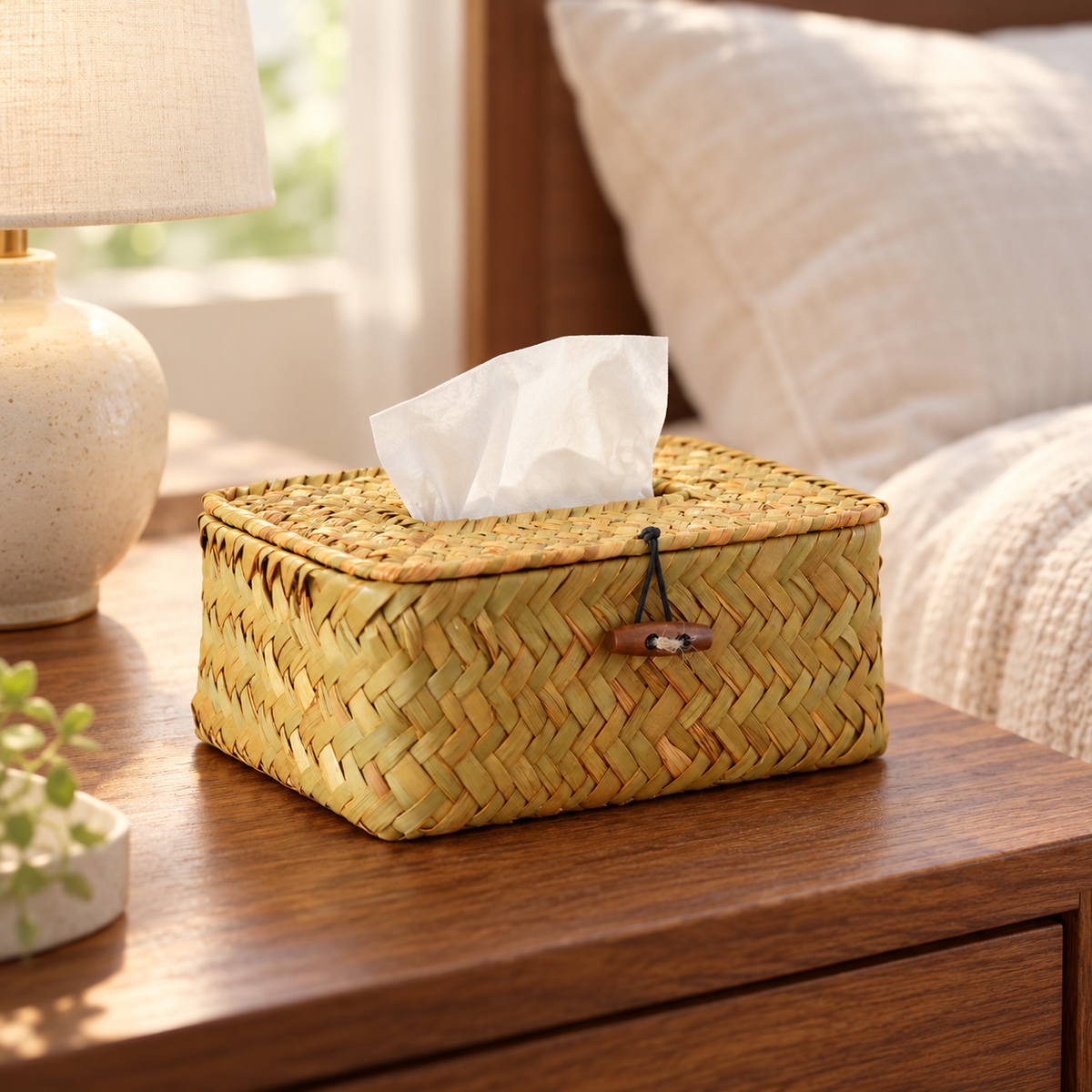 Handwoven Grass Tissue Box with Lid