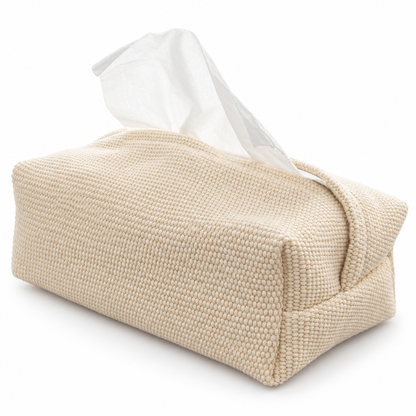 Solid Ivory Woven Fabric Tissue Cover