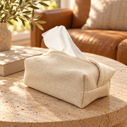 Solid Ivory Woven Fabric Tissue Cover